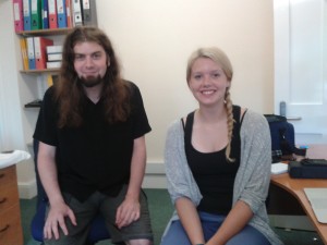 Mark Johnson and Rachel Holmshaw take a moment from their preparations for their trip to meet software developers in Southampton