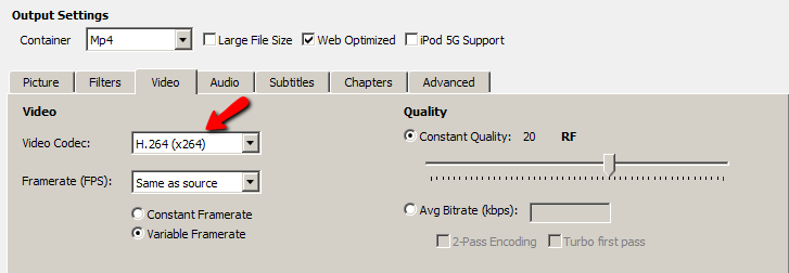 handbrake reduce file size