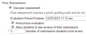 screenshot of peer assessment option in the Assignments tool