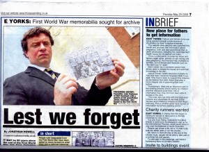 Local newspaper story to attract contributions to The Great War Archive submissions roadshow in Hull, 2008